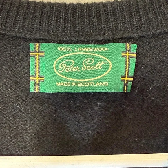 Peter Scott Black Sweater Vest Men's Sz 48 100% Lambs wool Lahinch Golf Club SEE - Picture 4 of 6